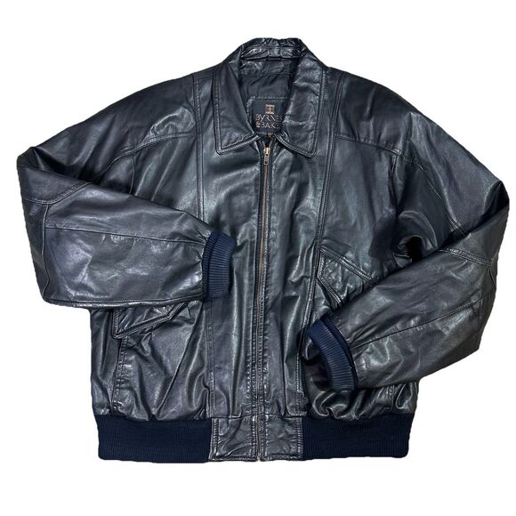 Vtg Byrnes & Baker Black Leather Bomber Jacket Mens XL 80s 90s Moto - Picture 2 of 15